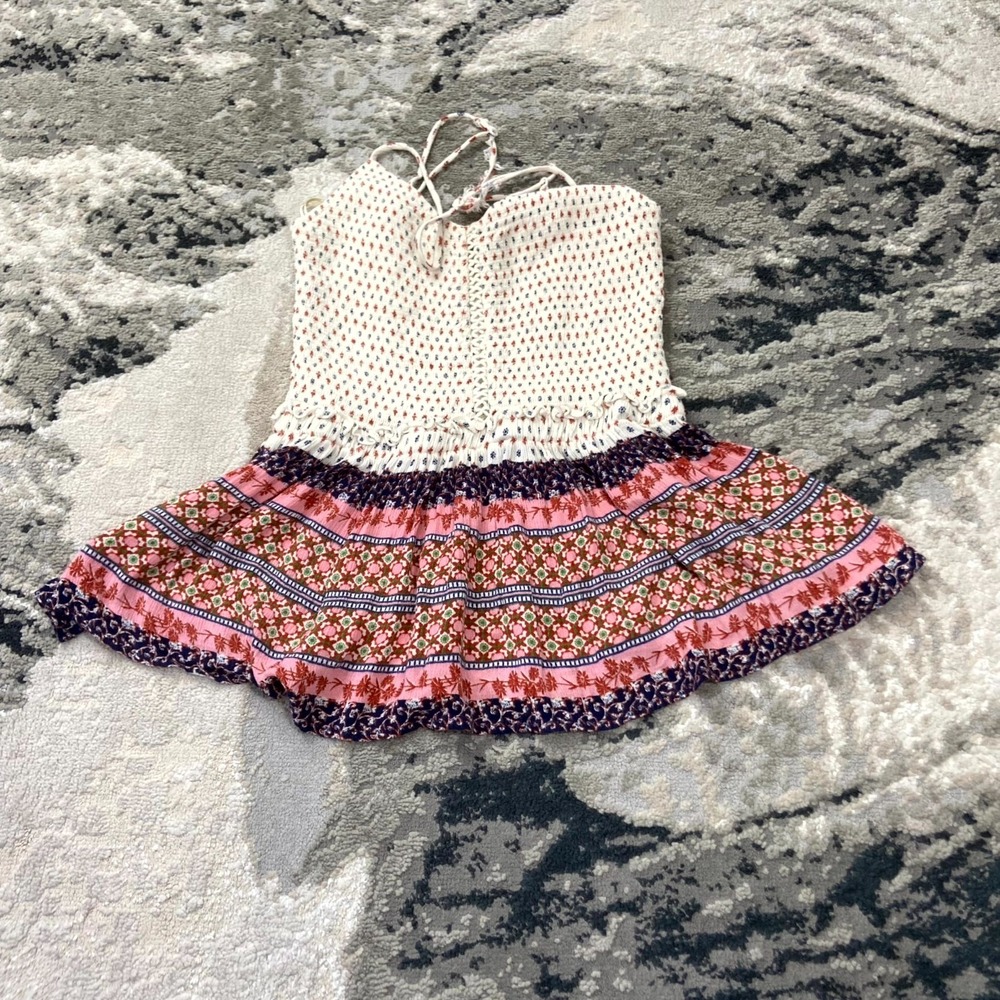 Patrons Of Peace Babydoll Mesh Top Sz XS Spaghetti Strap Boho Floral Smocked